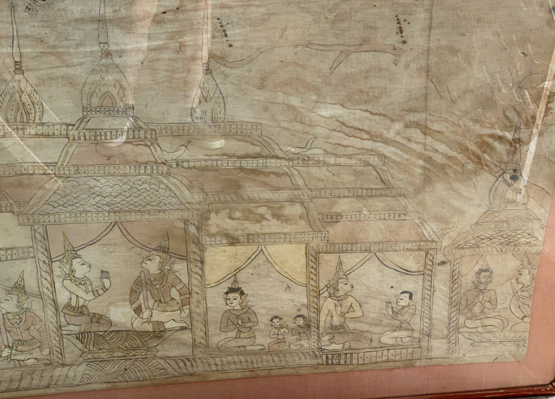A Sino Tibetan painted fabric panel, width 168cm, height 105cm